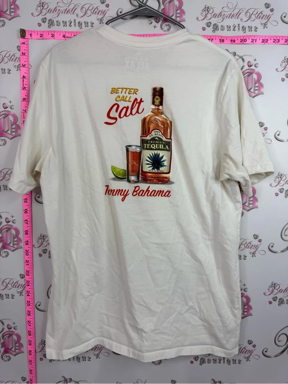 Tommy Bahama relax better call salt shot Cream T-Shirt with Small Orange Logo